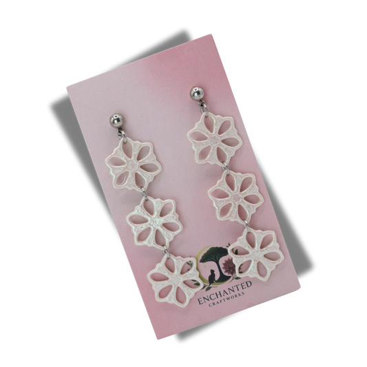 Snow Flake Cascade Polymer Clay Dangle Earrings