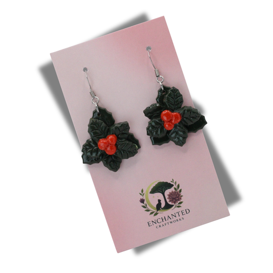 Holly Jolly Polymer Clay Dangle Earrings