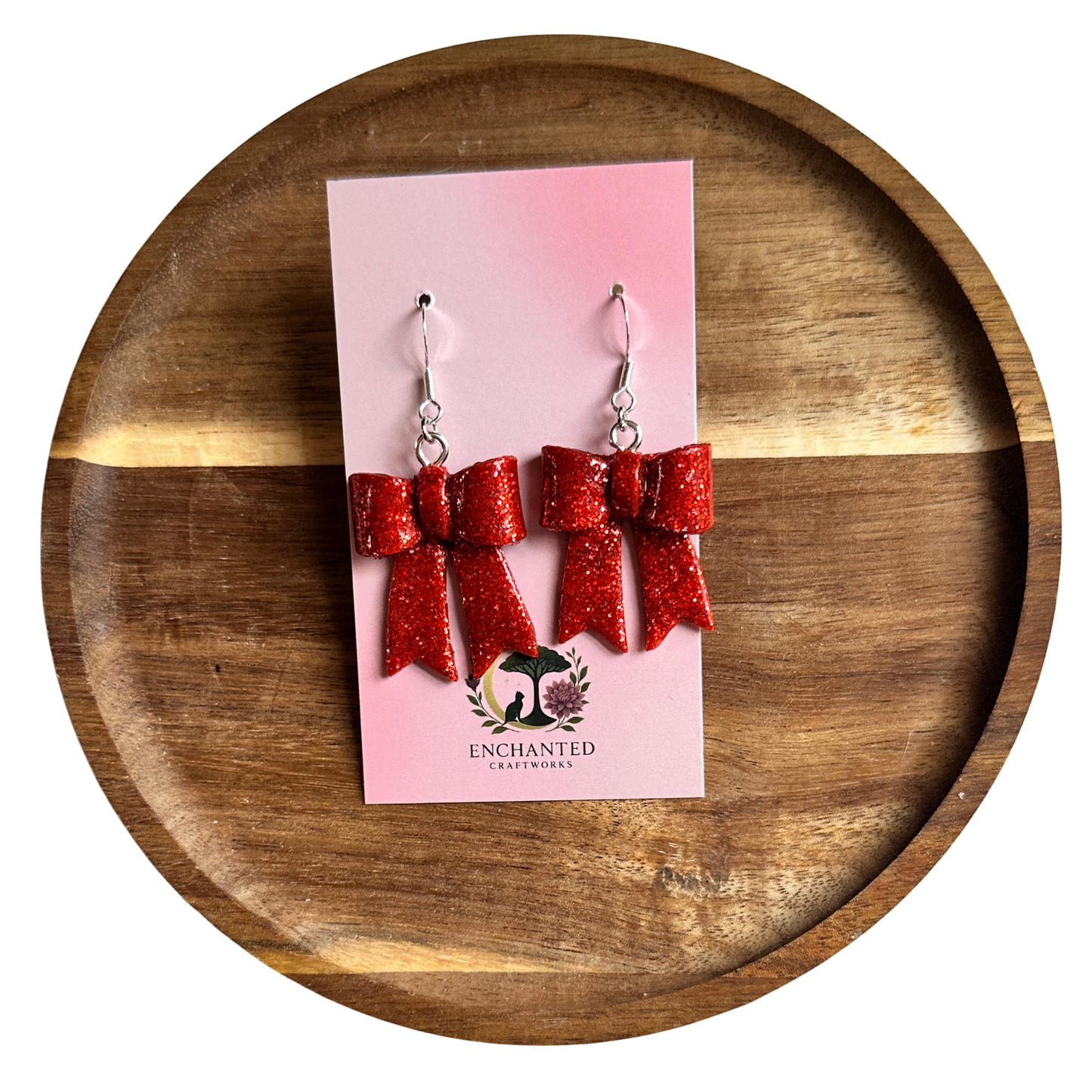 Classic Hand-Folded Bow Polymer Clay Dangle Earrings