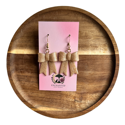 Glitter Hand-Folded Bow Polymer Clay Dangle Earrings