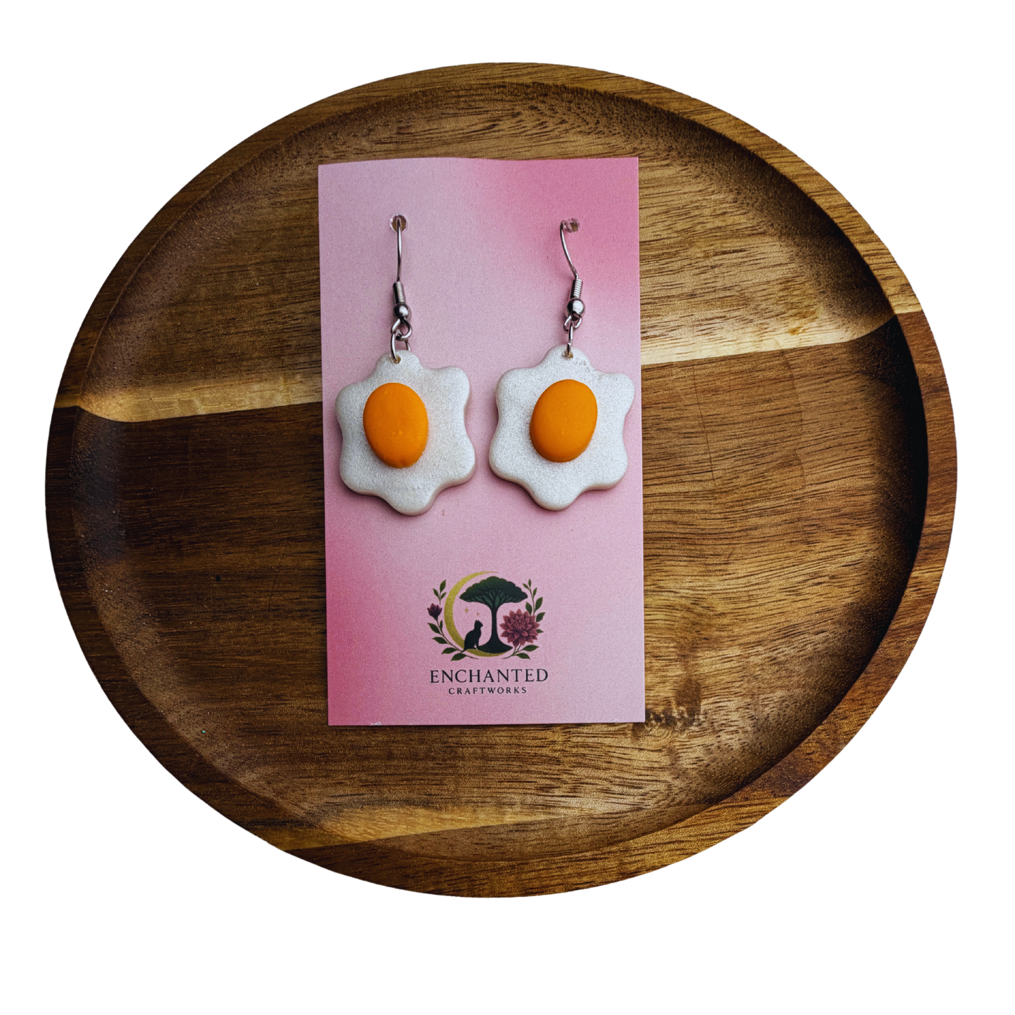 Sunny Side Up Egg Dangle Earrings – Handmade Polymer Clay Food Jewelry
