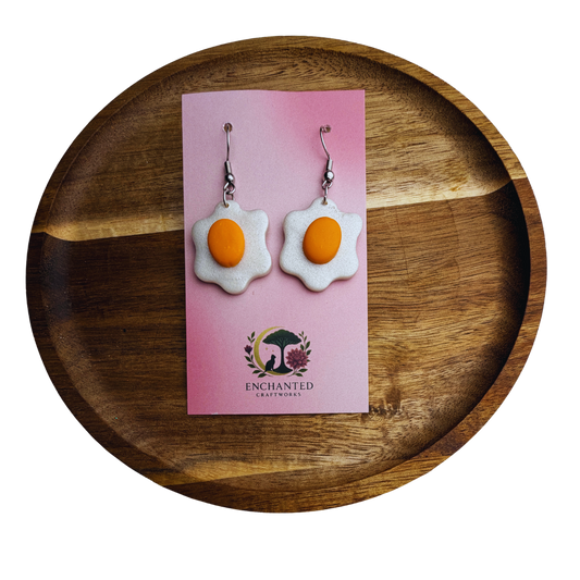 Sunny Side Up Egg Dangle Earrings – Handmade Polymer Clay Food Jewelry