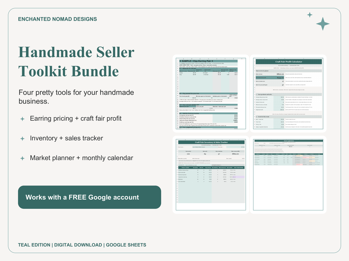 Handmade Seller Toolkit — 4 Google Sheets Templates — Teal Edition