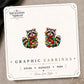 Christmas Lights Raccoon Stud Earrings on the tilted Enchanted Nomad Designs card
