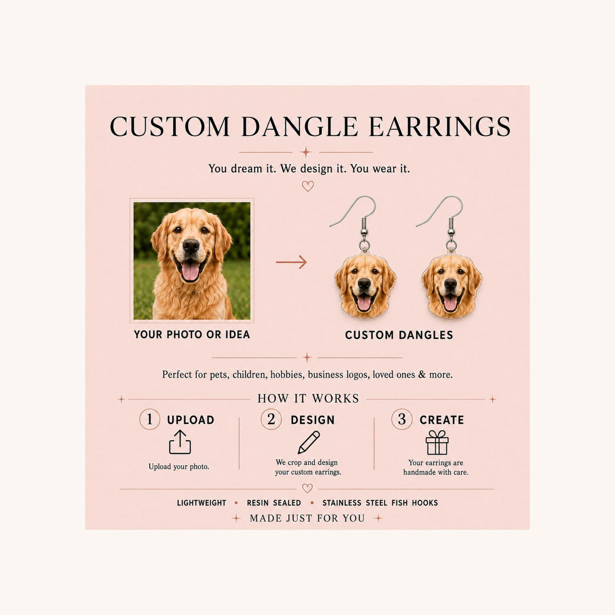 Custom Pet Photo Dangle Earrings example