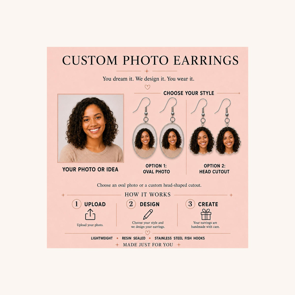Custom Face Photo Dangle Earrings example