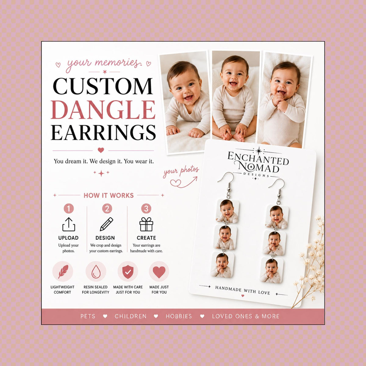 Custom Photo Triple Dangle Earrings example