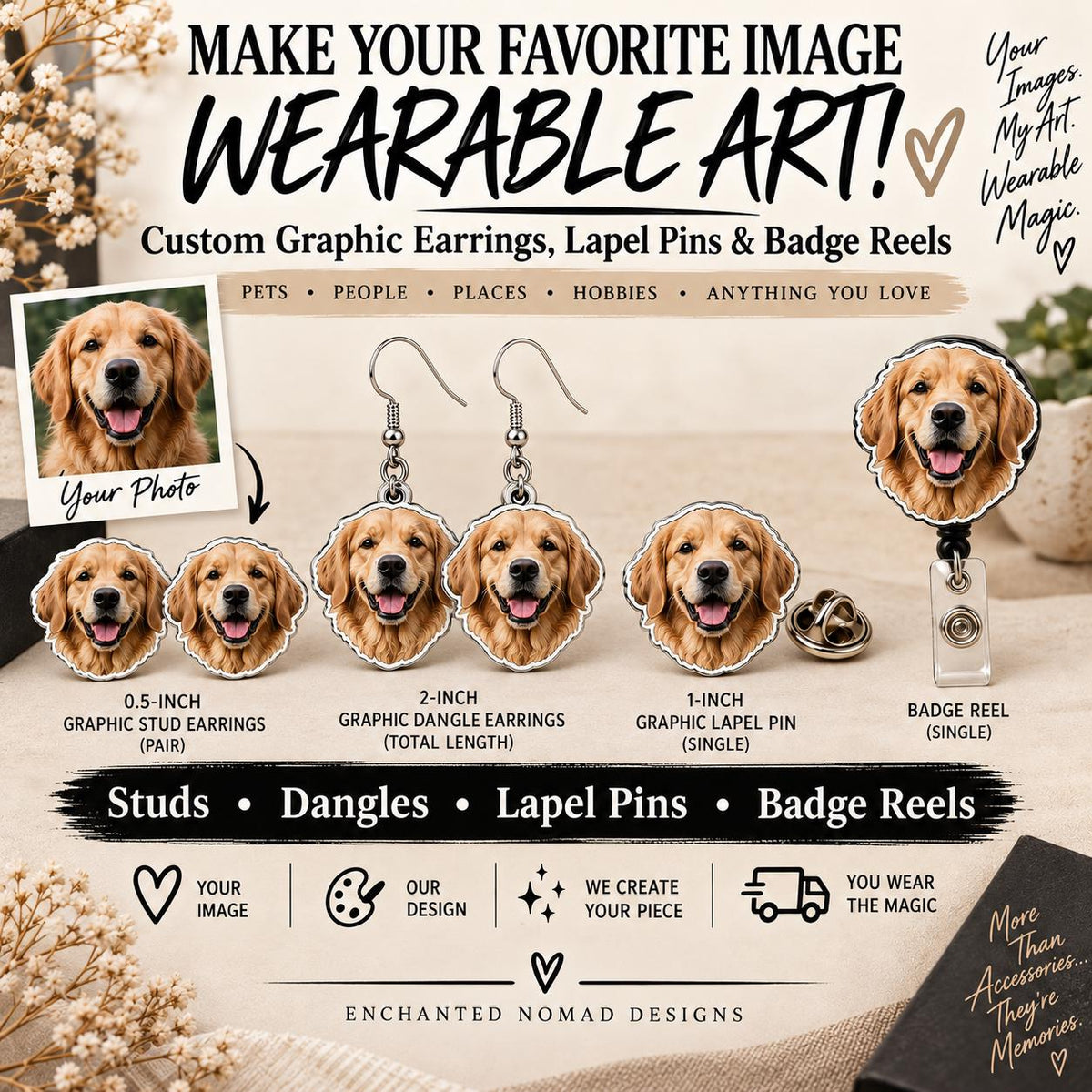 Custom Image Earrings & Lapel Pins example