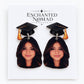 Custom graduation photo earrings, personalized portrait and graduation cap example 3.