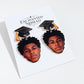 Custom graduation photo earrings, personalized portrait and graduation cap example 4.