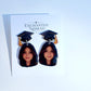 Custom graduation photo earrings, personalized portrait and graduation cap example 6.