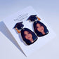 Custom graduation photo earrings, personalized portrait and graduation cap example 8.