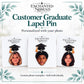 Custom graduation photo lapel pin with graduation cap topper and gold tassel, personalized examples sold individually.