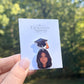 Custom graduation photo lapel pin, handmade portrait and cap example.