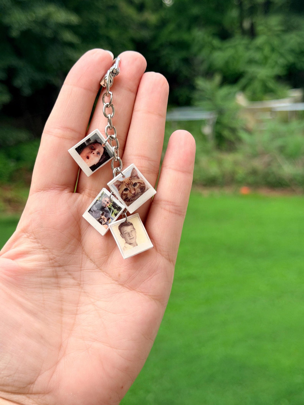 Personalized instant-photo charm keychain detail
