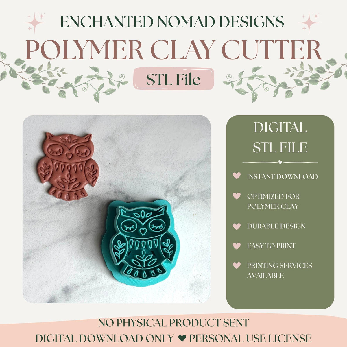 Folk Art Owl Clay Cutter STL — 30 mm preview 1