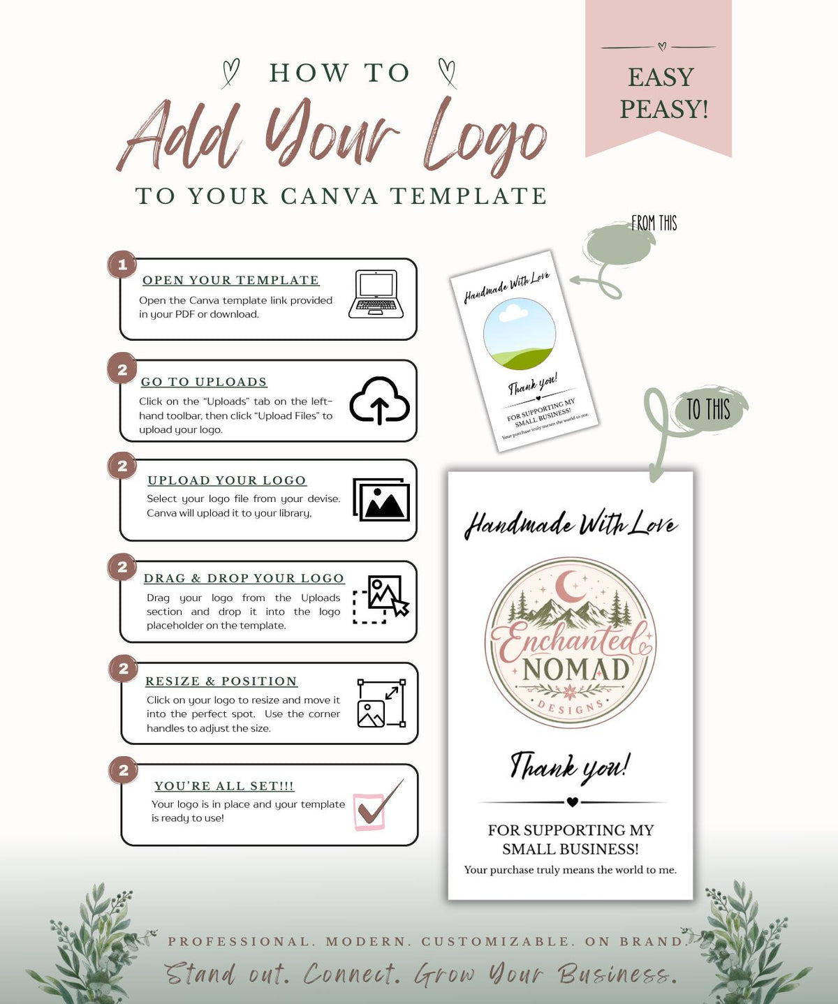 Handmade With Love Thank You Card — Canva Template preview 2