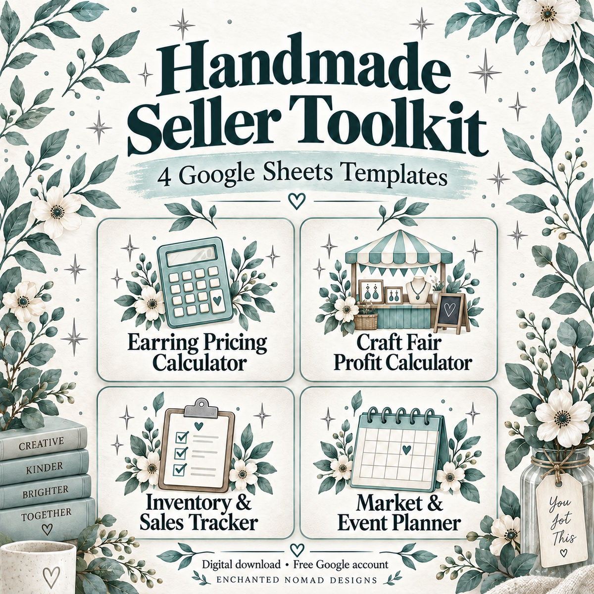 Handmade Seller Toolkit — 4 Google Sheets Templates — Teal Edition