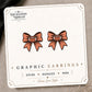 Football Bow Graphic Stud Earrings on the tilted Enchanted Nomad Designs card