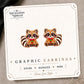 Gingerbread Raccoon Stud Earrings on the tilted Enchanted Nomad Designs card