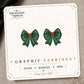 Green Christmas Bow Stud Earrings on the tilted Enchanted Nomad Designs card