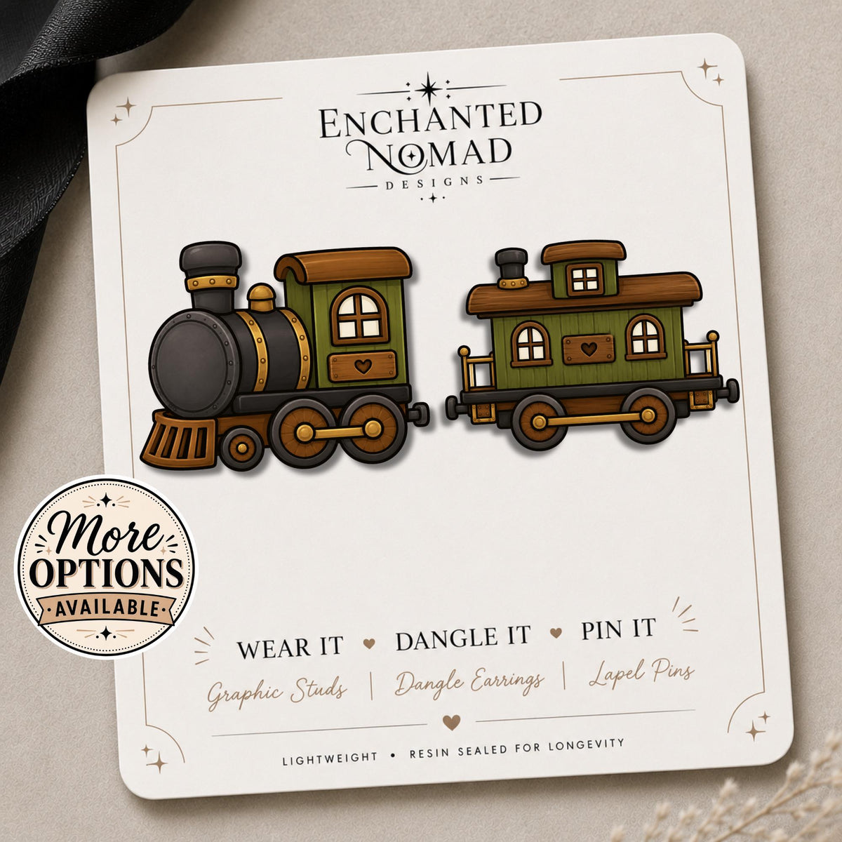 Vintage Steam Train & Caboose Earrings on original display card