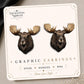 Moose Head Earrings & Pins on original display card
