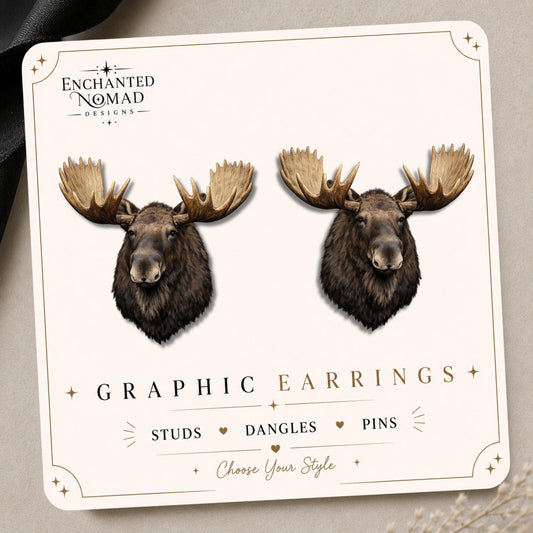Moose Head Earrings & Pins on original display card