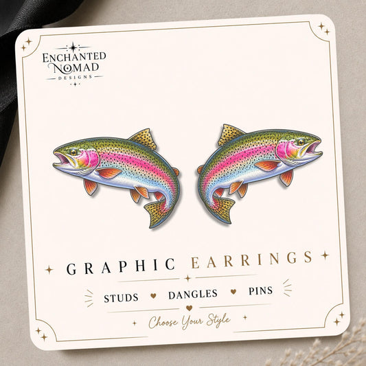 Rainbow Trout Earrings & Pins on original display card