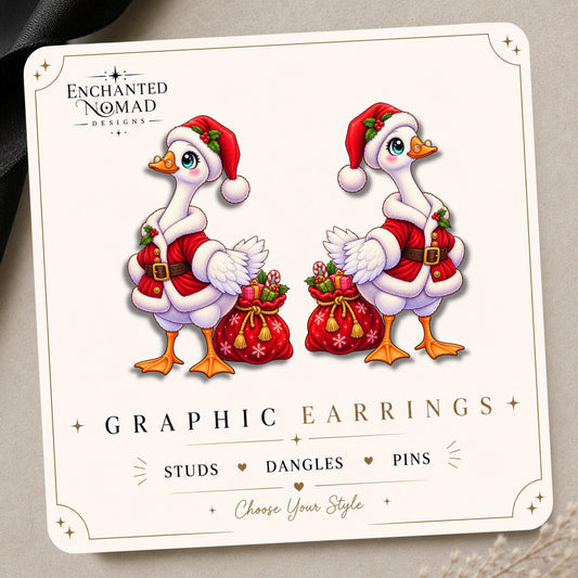 Santa Goose Earrings & Pins on original display card