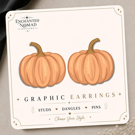 Orange Pumpkin Earrings & Pins on original display card