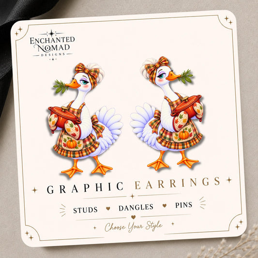 Autumn Goose Earrings & Pins on original display card