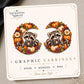 Raccoon in Autumn Wreath Earrings & Pins on original display card