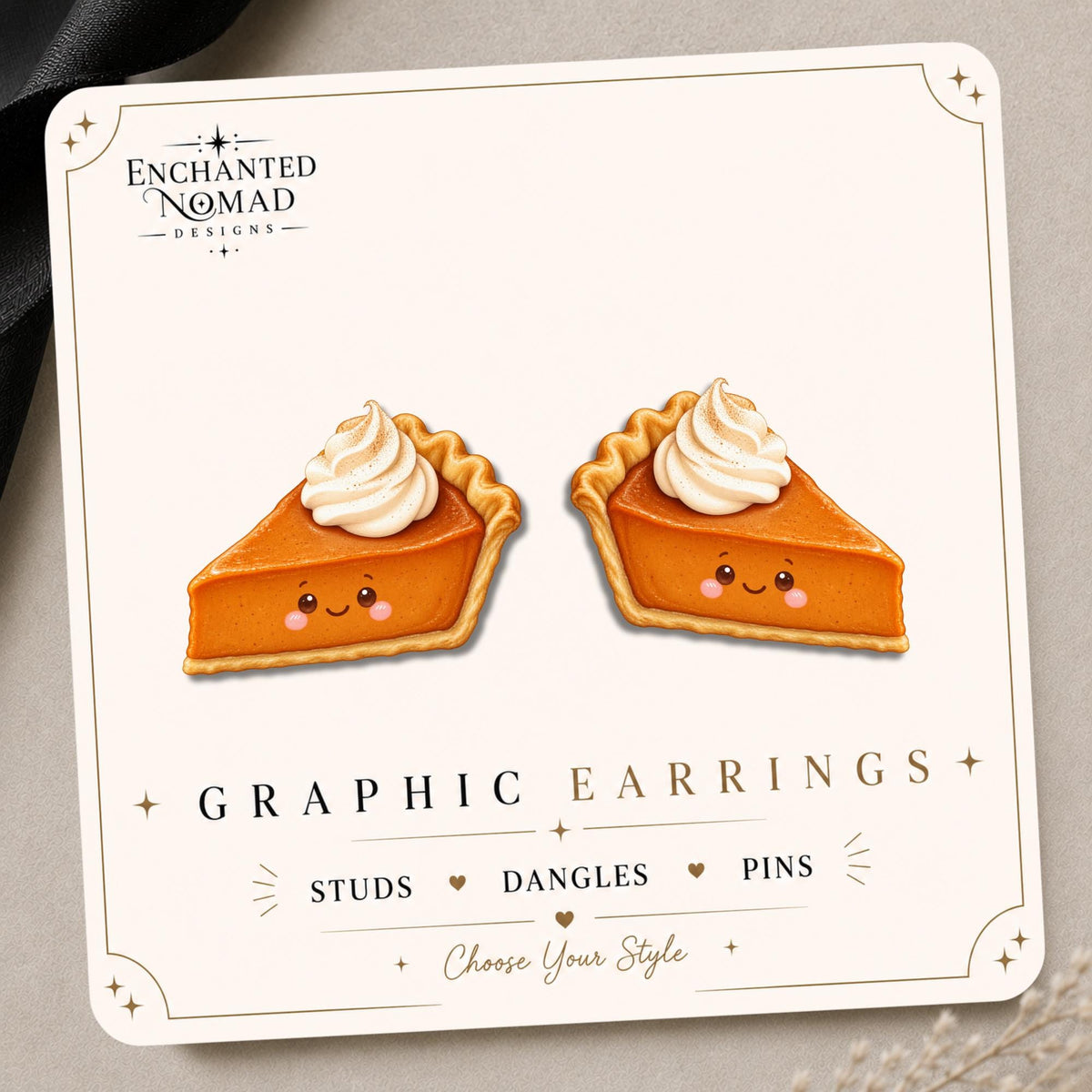Pumpkin Pie Earrings & Pins on original display card