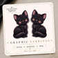Round-Eyed Black Kitten Earrings & Pins on original display card