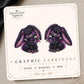 Purple Goth Bat Bunny Earrings & Pins on original display card