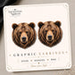 Grizzly Bear Head Earrings & Pins on a branded display card