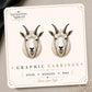 Mountain Goat Earrings & Pins on a branded display card