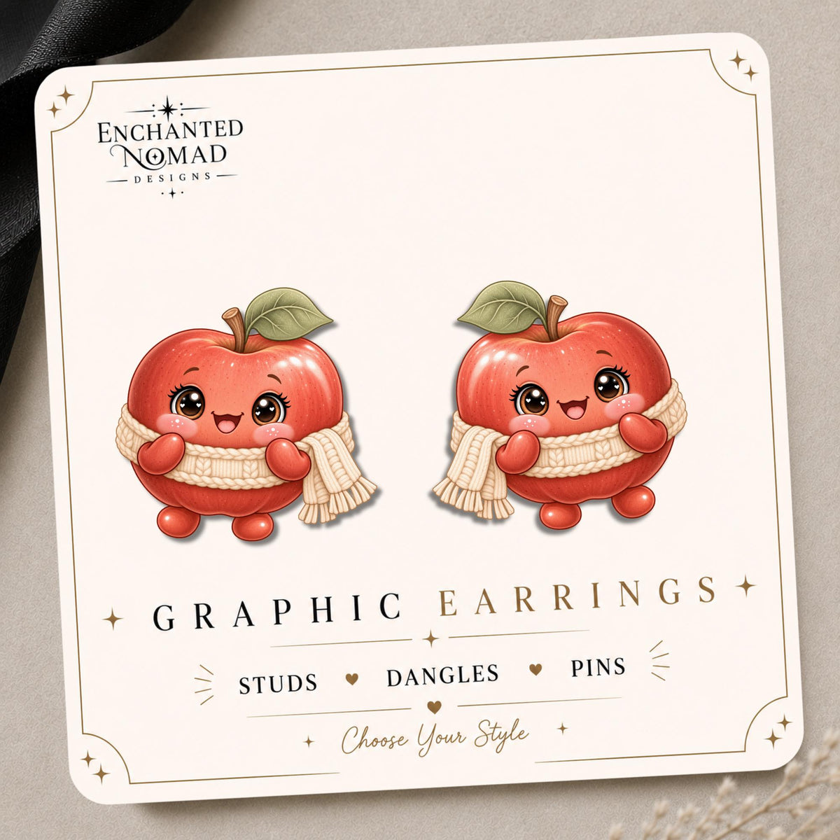 Fall Apple Earrings & Pins on original display card