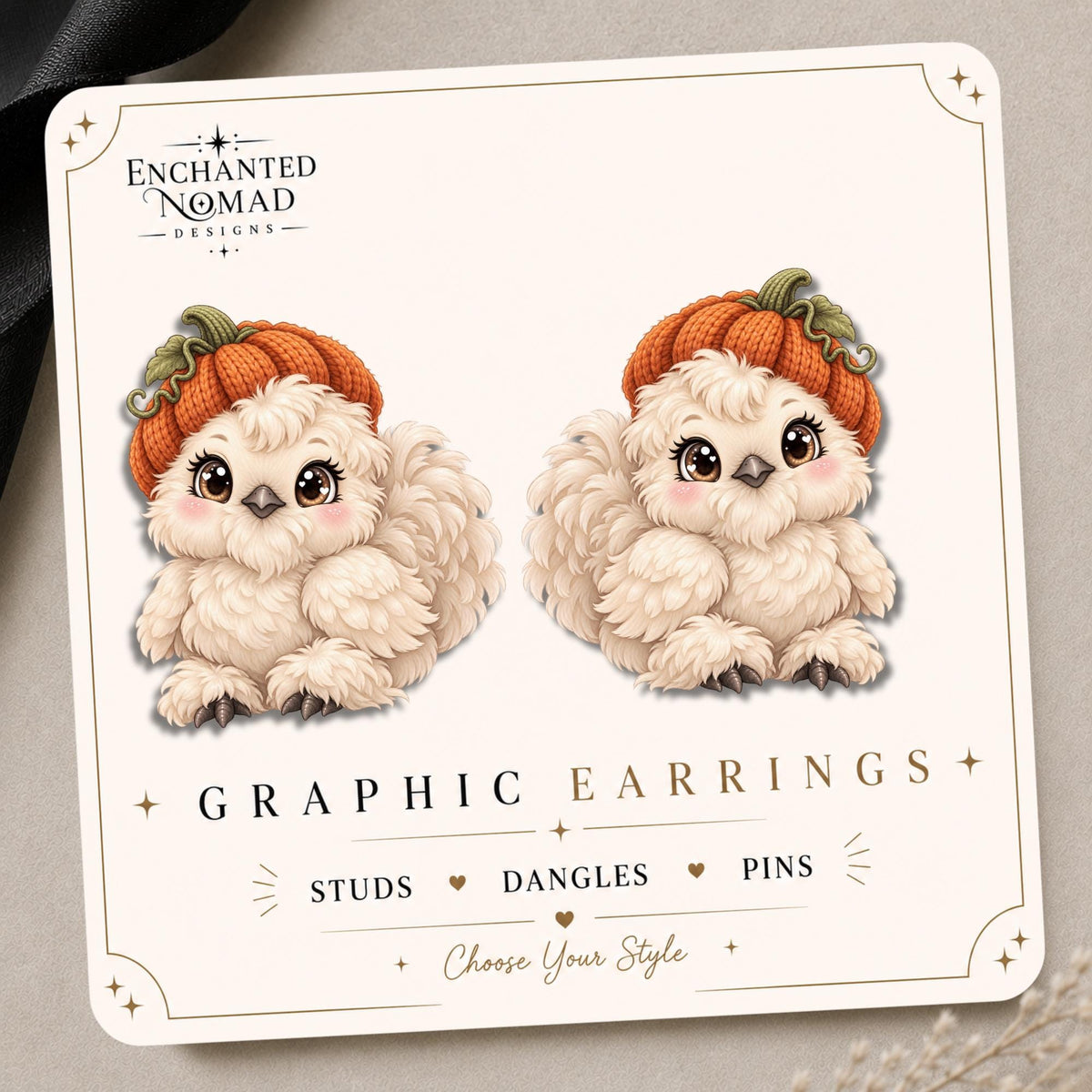 Pumpkin Owl Earrings & Pins on original display card