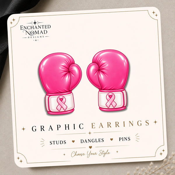 Pink Ribbon Boxing Glove Earrings & Pins