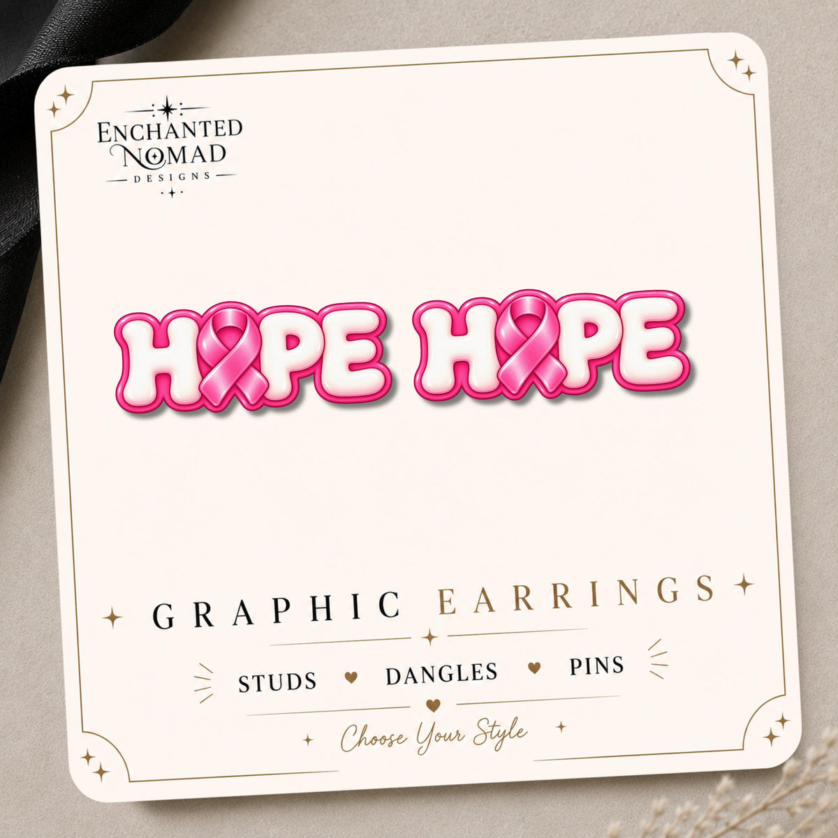 Pink Ribbon Hope Earrings & Pins on original display card