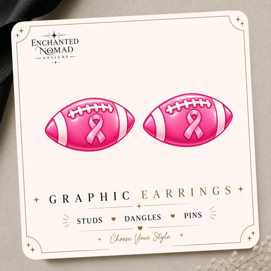 Pink Ribbon Football Earrings & Pins