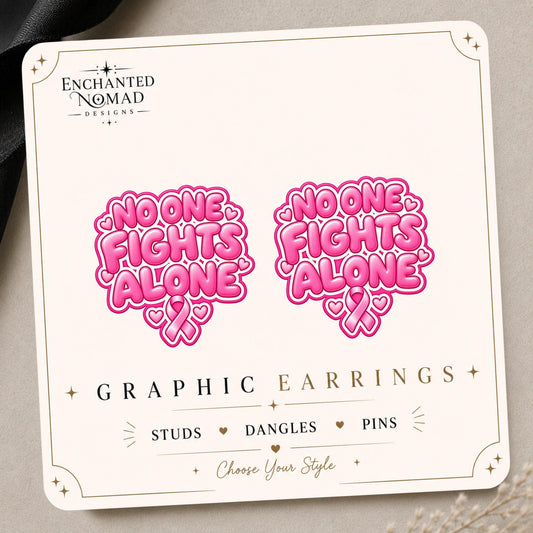 No One Fights Alone Earrings & Pins on original display card