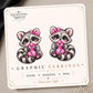 Pink Ribbon Raccoon Earrings & Pins on original display card