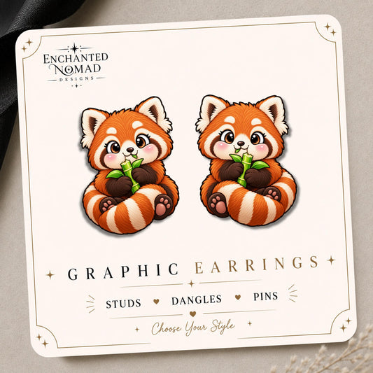 Red Panda with Bamboo Earrings & Pins on original display card