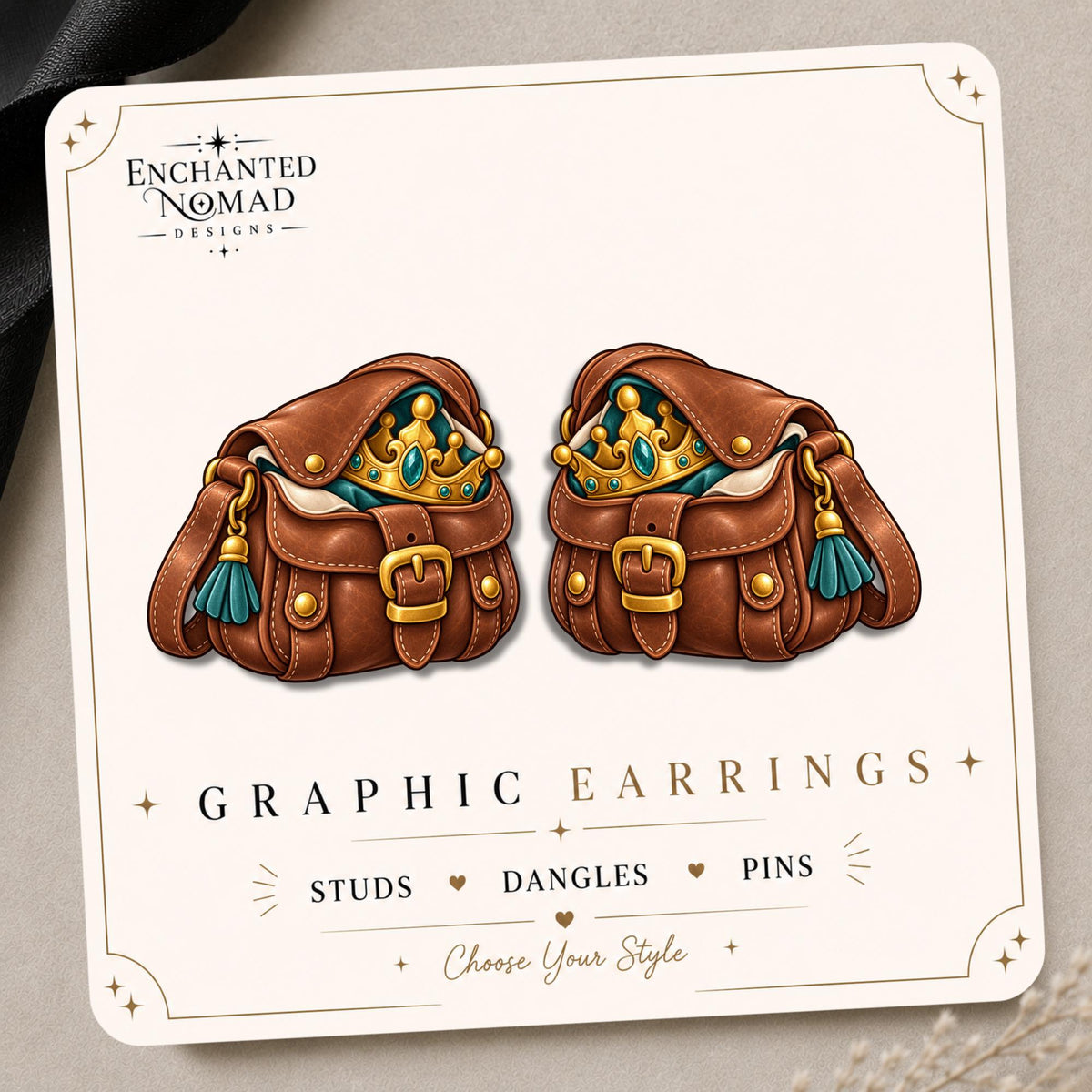 Hidden Treasure Satchel Earrings & Pins on original display card