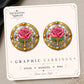 Enchanted Rose Shield Earrings & Pins on original display card