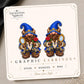 Enchanted Rose Gnome Earrings & Pins on original display card