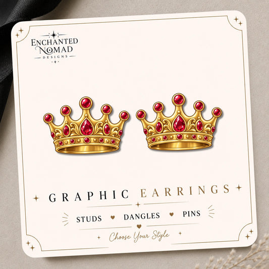 Royal Ruby Crown Earrings & Pins on original display card